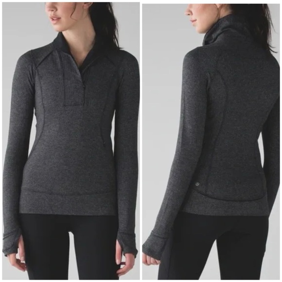 Lululemon Think Fast Pullover in Heathered Herringbone Heathered Black [1824] - Picture 1 of 11